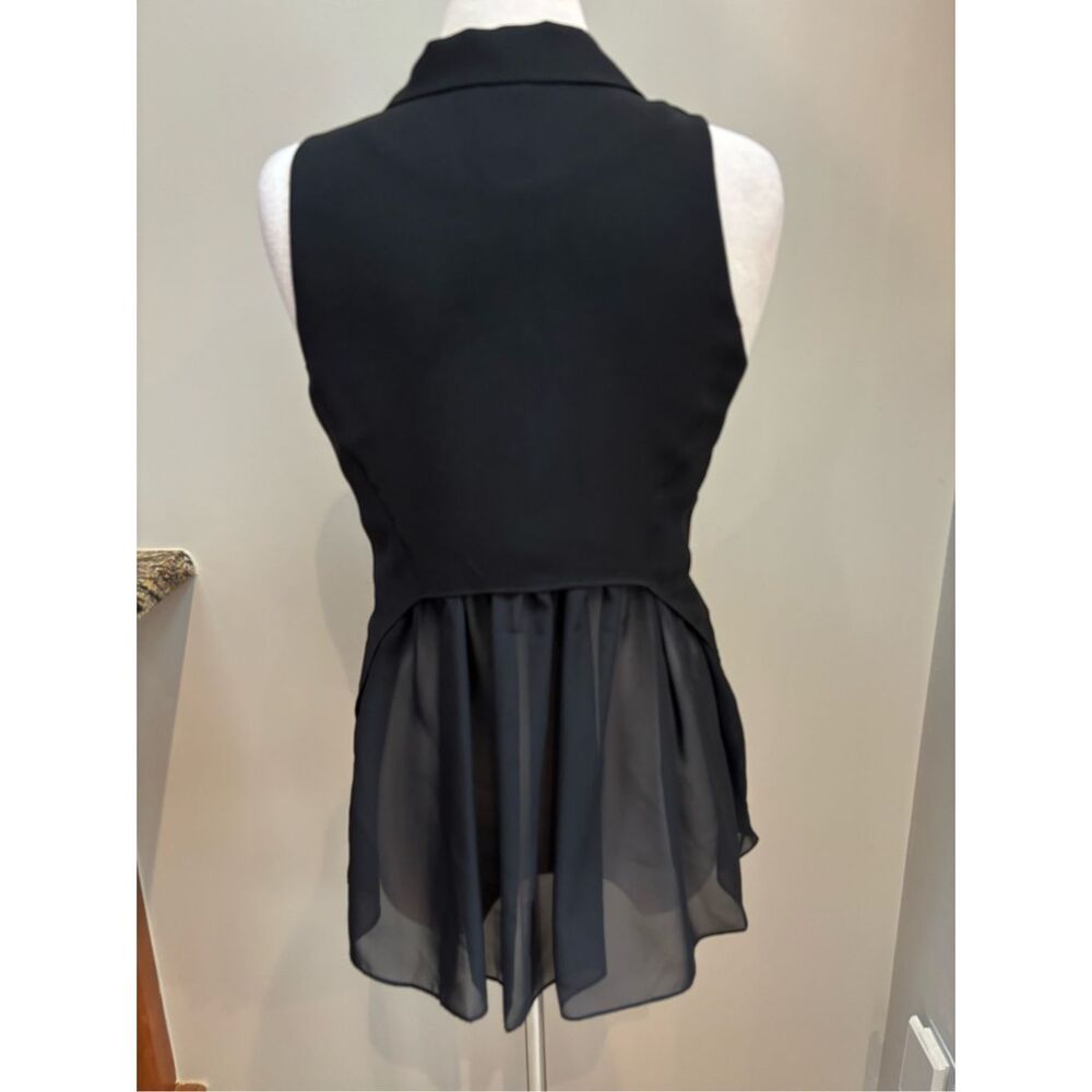 Ruff Hewn Grey XS long black tuxedo style vest with sheer hem insert EUC